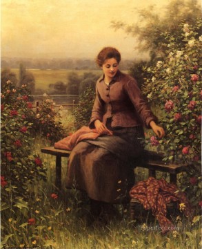 Seated Girl with Flowers countrywoman Daniel Ridgway Knight Oil Paintings